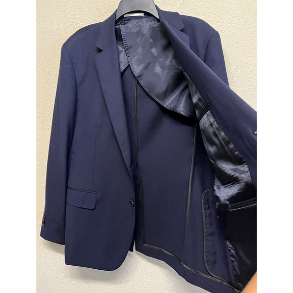 Reiss Wool Mohair Unlined 2 Button Blazer Men's Size 44 Navy Blue - Picture 12 of 14